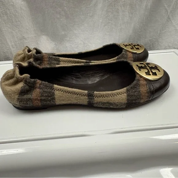TORY BURCH Serena Plaid Medallion Logo Ballerina Flats. - Picture 3 of 10